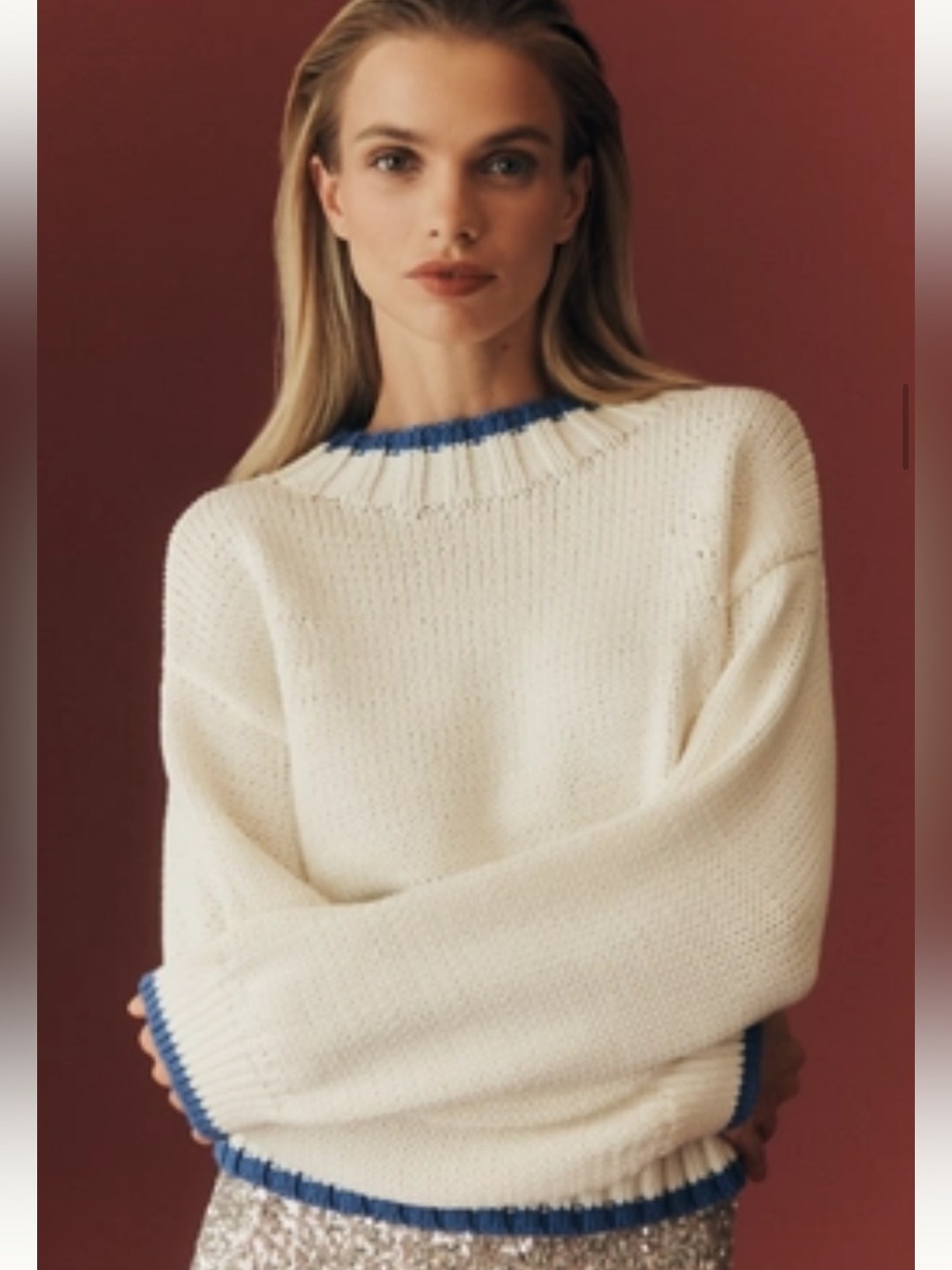 Anthropologie Pippa Knit Sweater with Blue Trim